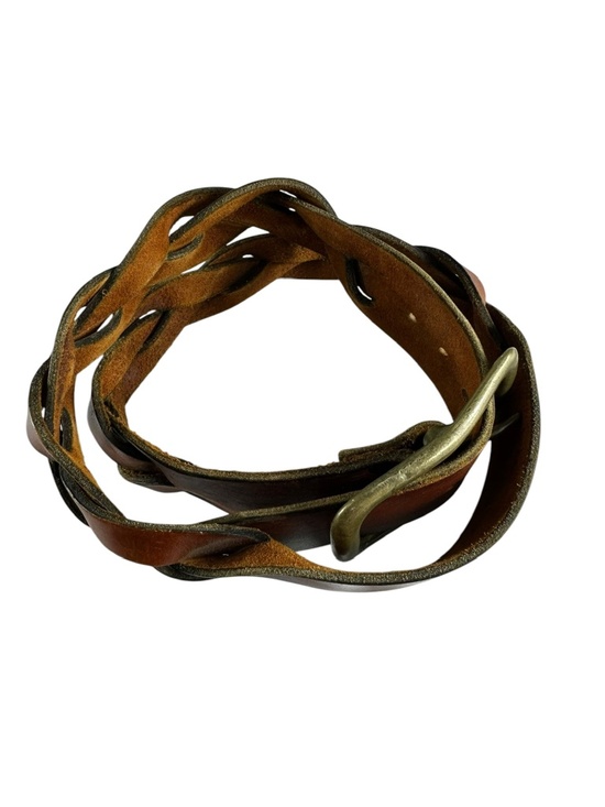 Genuine Vintage Brown Braided Leather Unisex Belt Solid Brass 36 main image 5